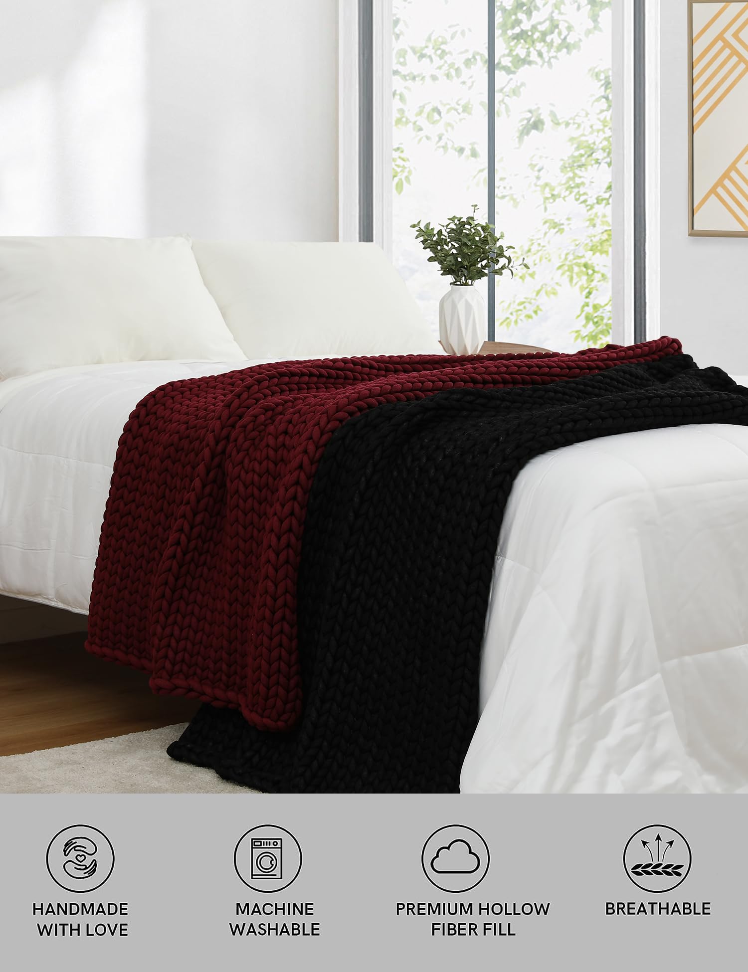 YnM Chunky Throw Blanket, Medium-Weight, Hand Knitted, Skin Friendly, Ventilated and Breathable, Machine Washable, Home Décor Piece for Couch, Sofa and Bed (Atlantis Blue, 40x50 Inch)