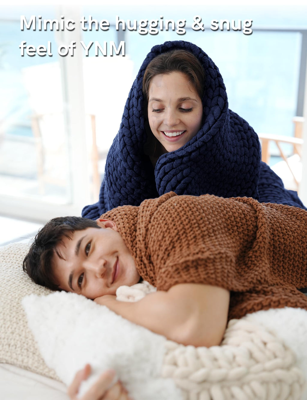 YnM Chunky Throw Blanket, Medium-Weight, Hand Knitted, Skin Friendly, Ventilated and Breathable, Machine Washable, Home Décor Piece for Couch, Sofa and Bed (Atlantis Blue, 40x50 Inch)