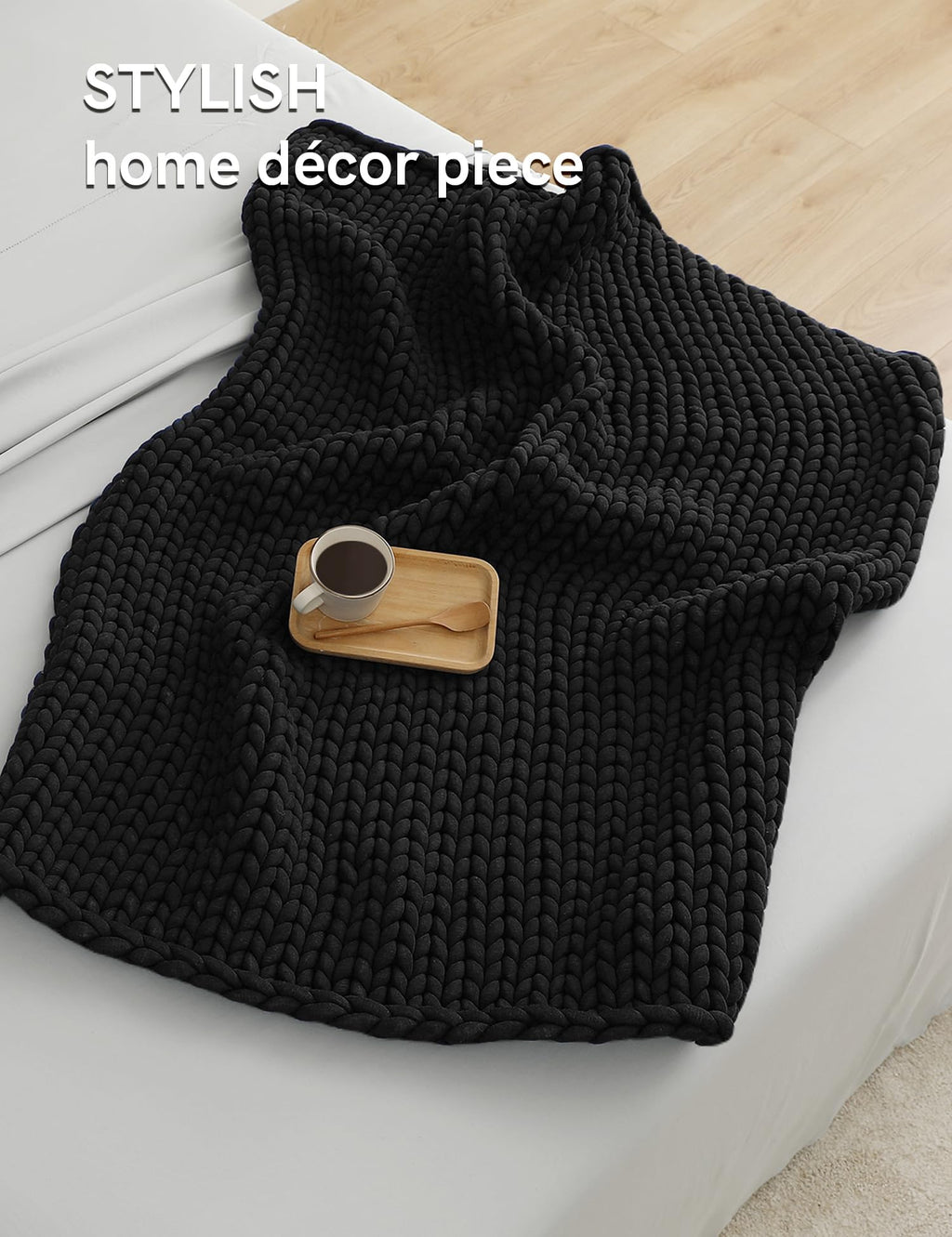 YnM Chunky Throw Blanket, Medium-Weight, Hand Knitted, Skin Friendly, Ventilated and Breathable, Machine Washable, Home Décor Piece for Couch, Sofa and Bed (Atlantis Blue, 40x50 Inch)