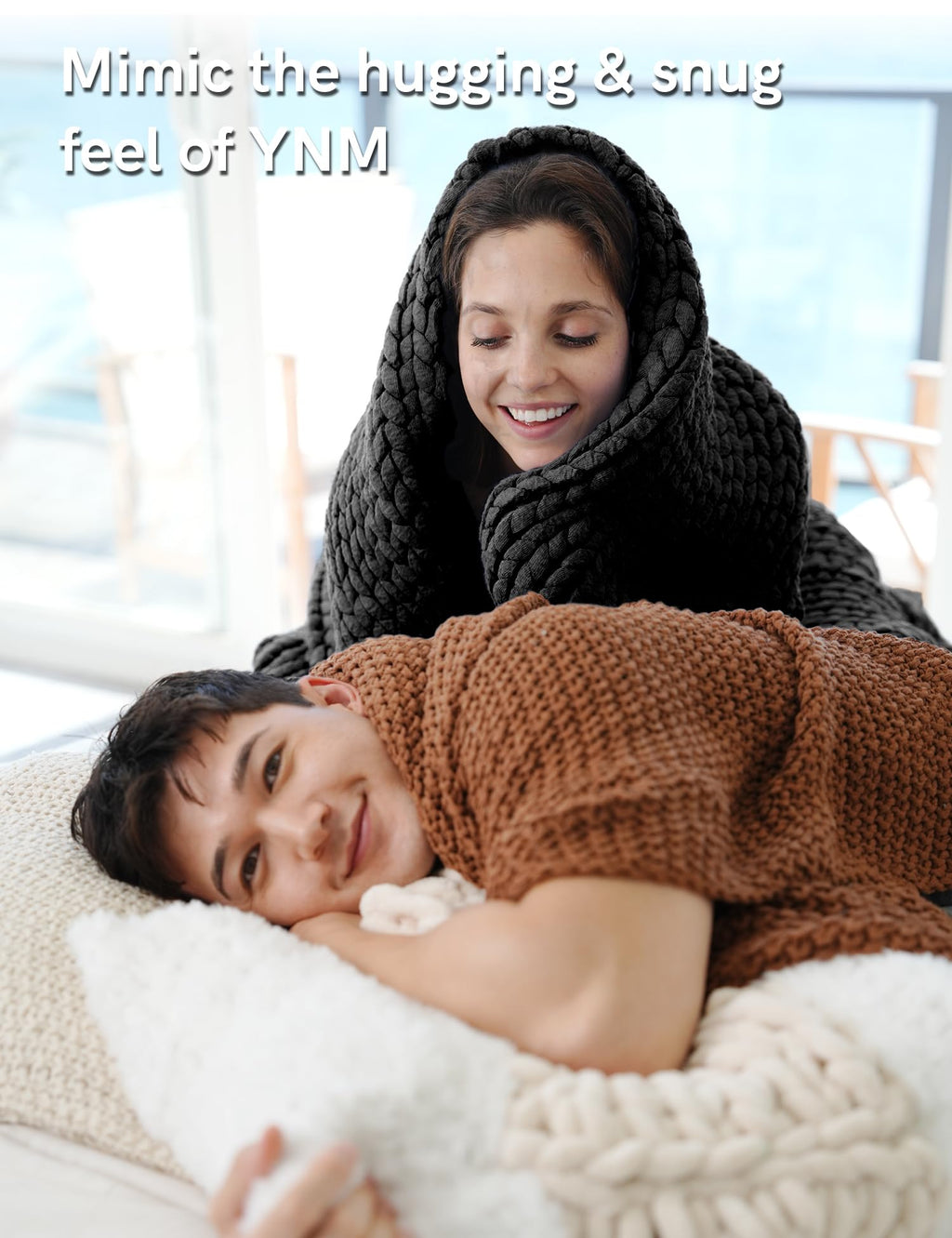 YnM Chunky Throw Blanket, Medium-Weight, Hand Knitted, Skin Friendly, Ventilated and Breathable, Machine Washable, Home Décor Piece for Couch, Sofa and Bed (Atlantis Blue, 40x50 Inch)