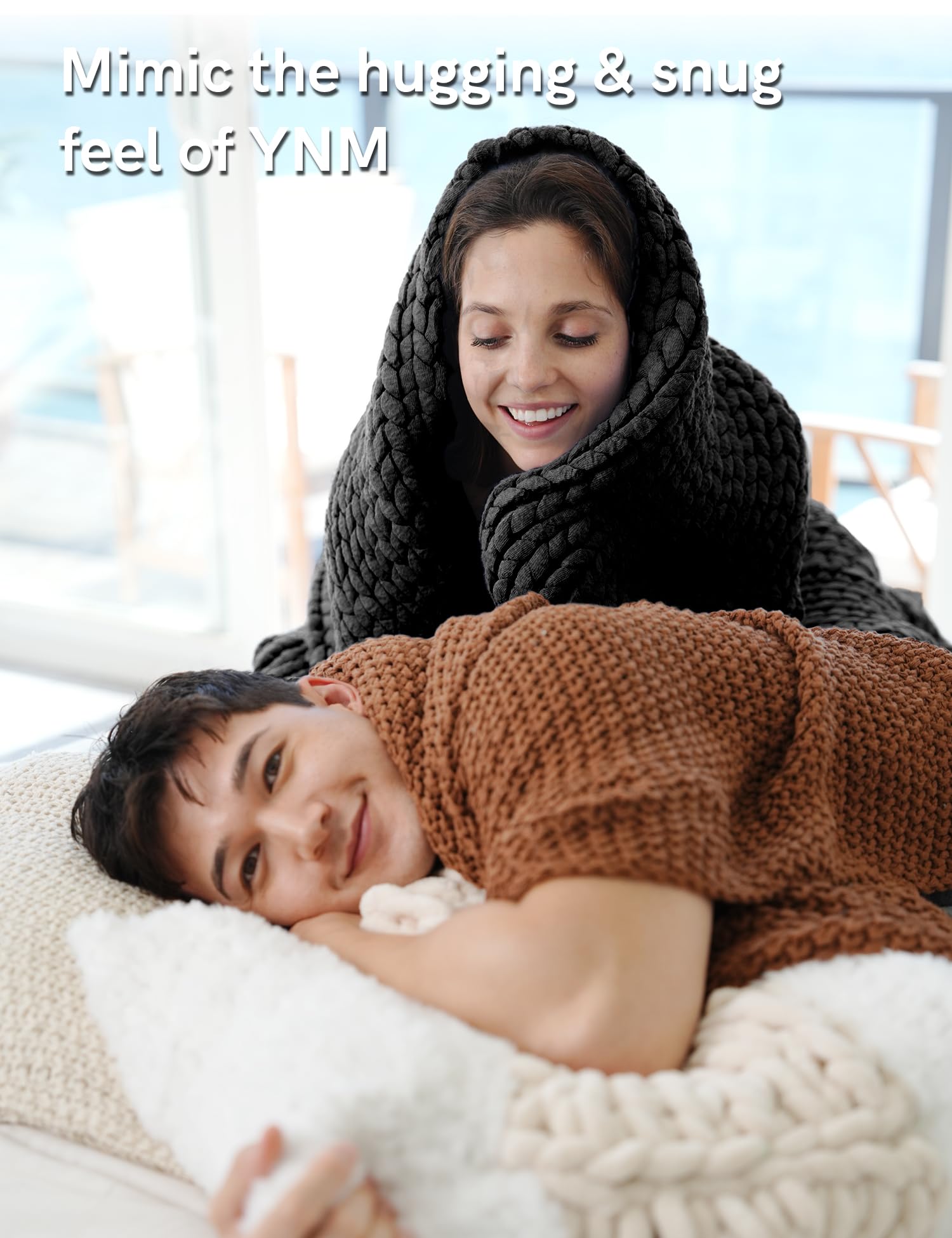 YnM Chunky Throw Blanket, Medium-Weight, Hand Knitted, Skin Friendly, Ventilated and Breathable, Machine Washable, Home Décor Piece for Couch, Sofa and Bed (Atlantis Blue, 40x50 Inch)