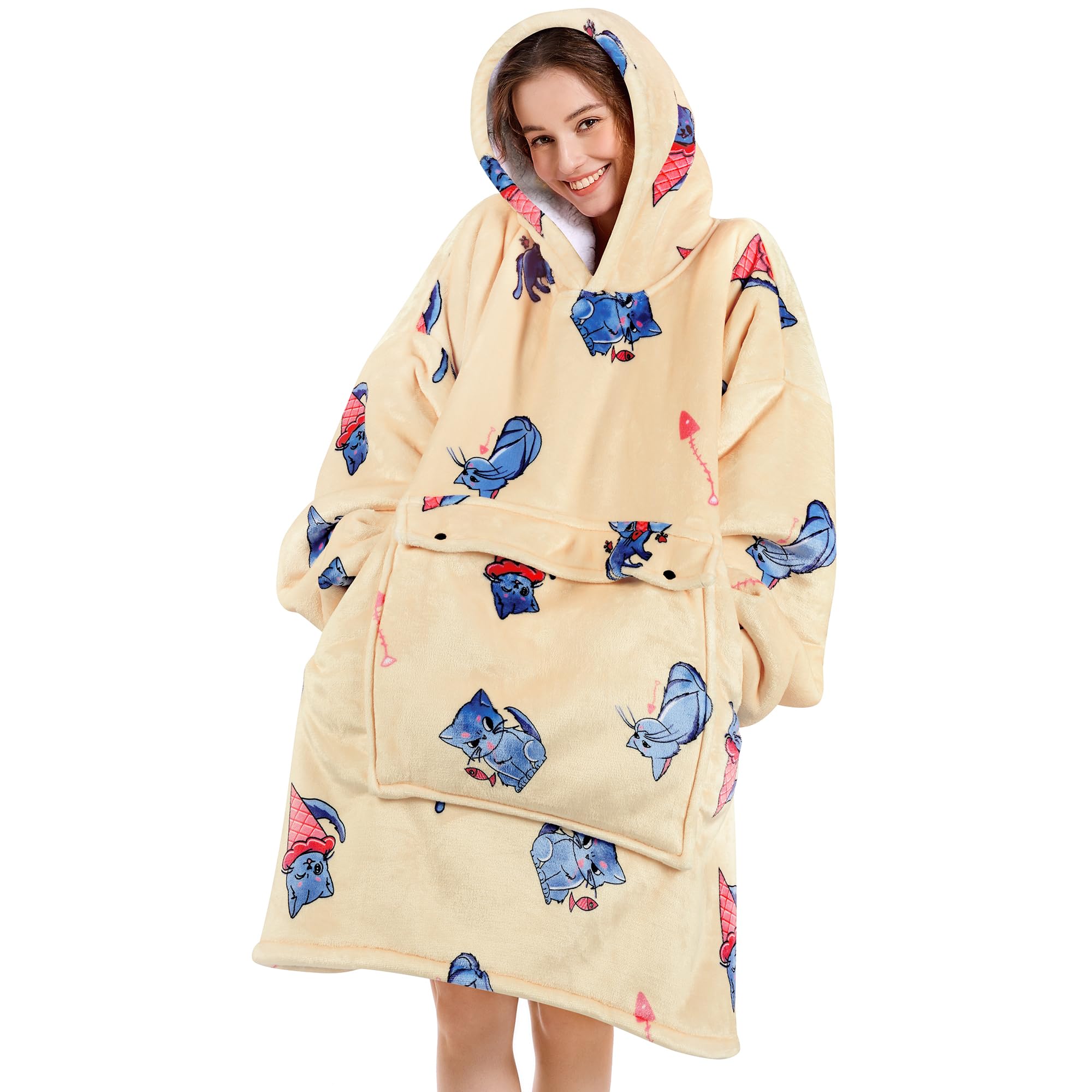 Narecte Cozy Oversized Blanket Hoodie Wearable Blanket Adults Soft Hooded Blanket Hoodie Birthday Gifts for Women Christmas