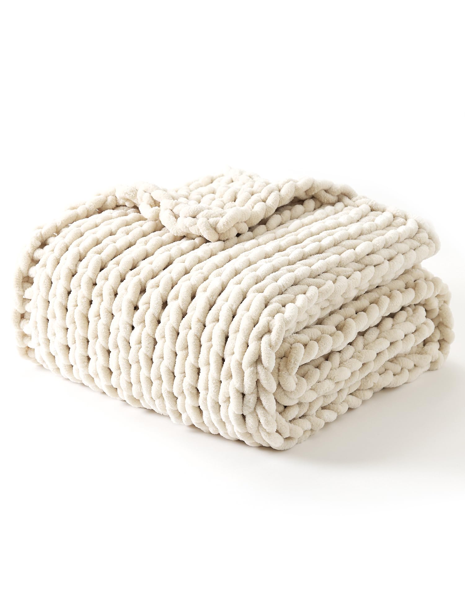 YnM Chunky Throw Blanket, Medium-Weight, Hand Knitted, Skin Friendly, Ventilated and Breathable, Machine Washable, Home Décor Piece for Couch, Sofa and Bed (Atlantis Blue, 40x50 Inch)