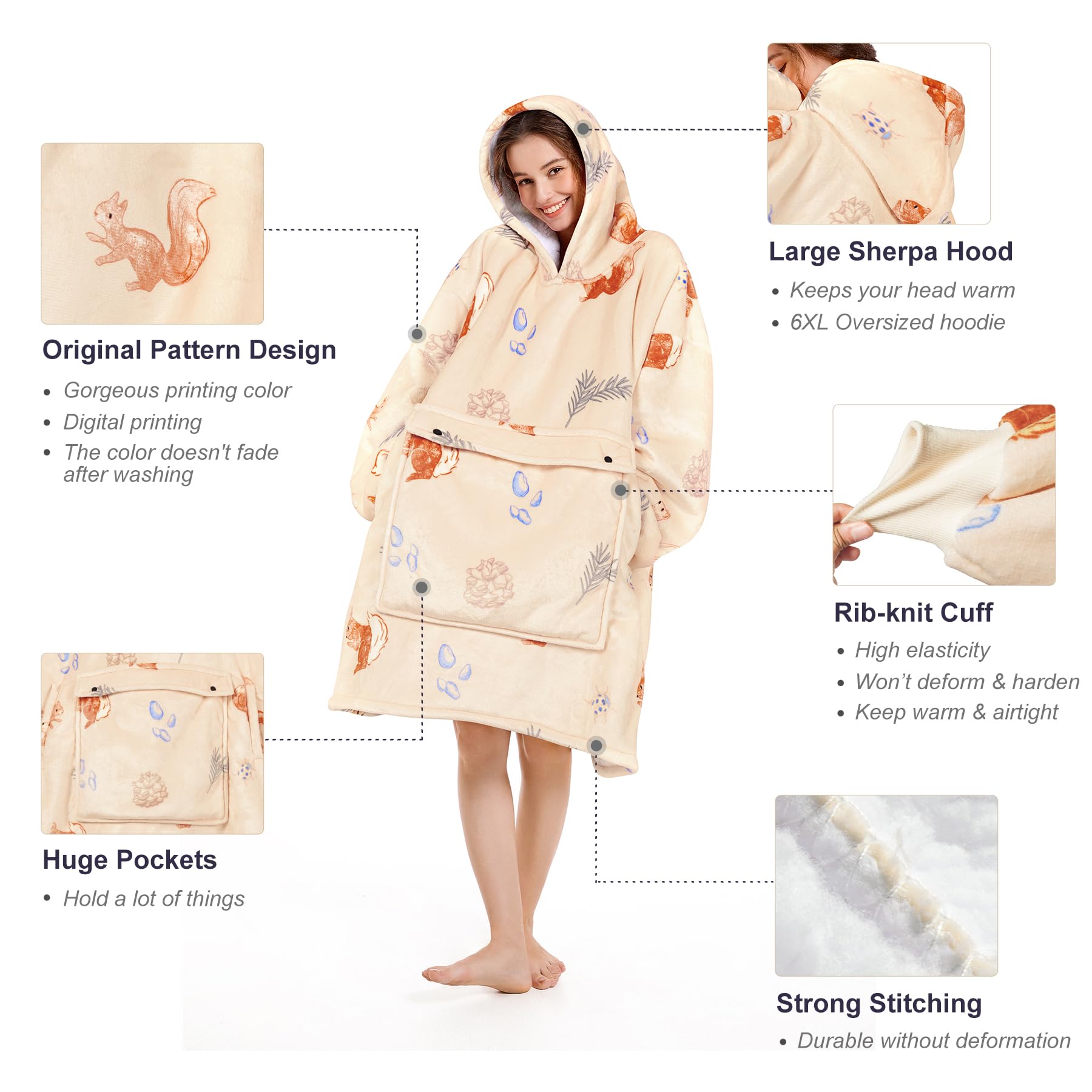Narecte Cozy Oversized Blanket Hoodie Wearable Blanket Adults Soft Hooded Blanket Hoodie Birthday Gifts for Women Christmas