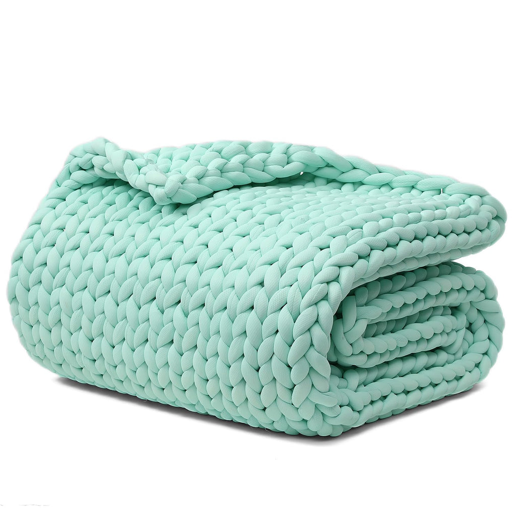 YnM Chunky Throw Blanket, Medium-Weight, Hand Knitted, Skin Friendly, Ventilated and Breathable, Machine Washable, Home Décor Piece for Couch, Sofa and Bed (Atlantis Blue, 40x50 Inch)