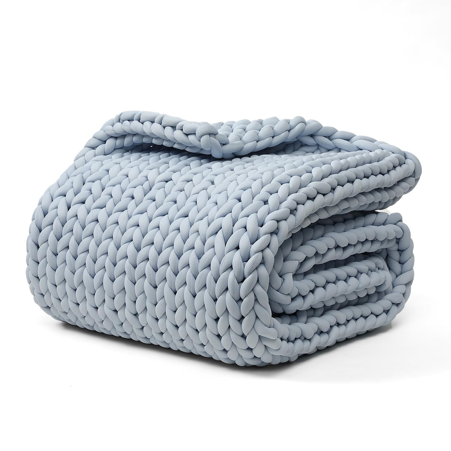 YnM Chunky Throw Blanket, Medium-Weight, Hand Knitted, Skin Friendly, Ventilated and Breathable, Machine Washable, Home Décor Piece for Couch, Sofa and Bed (Atlantis Blue, 40x50 Inch)