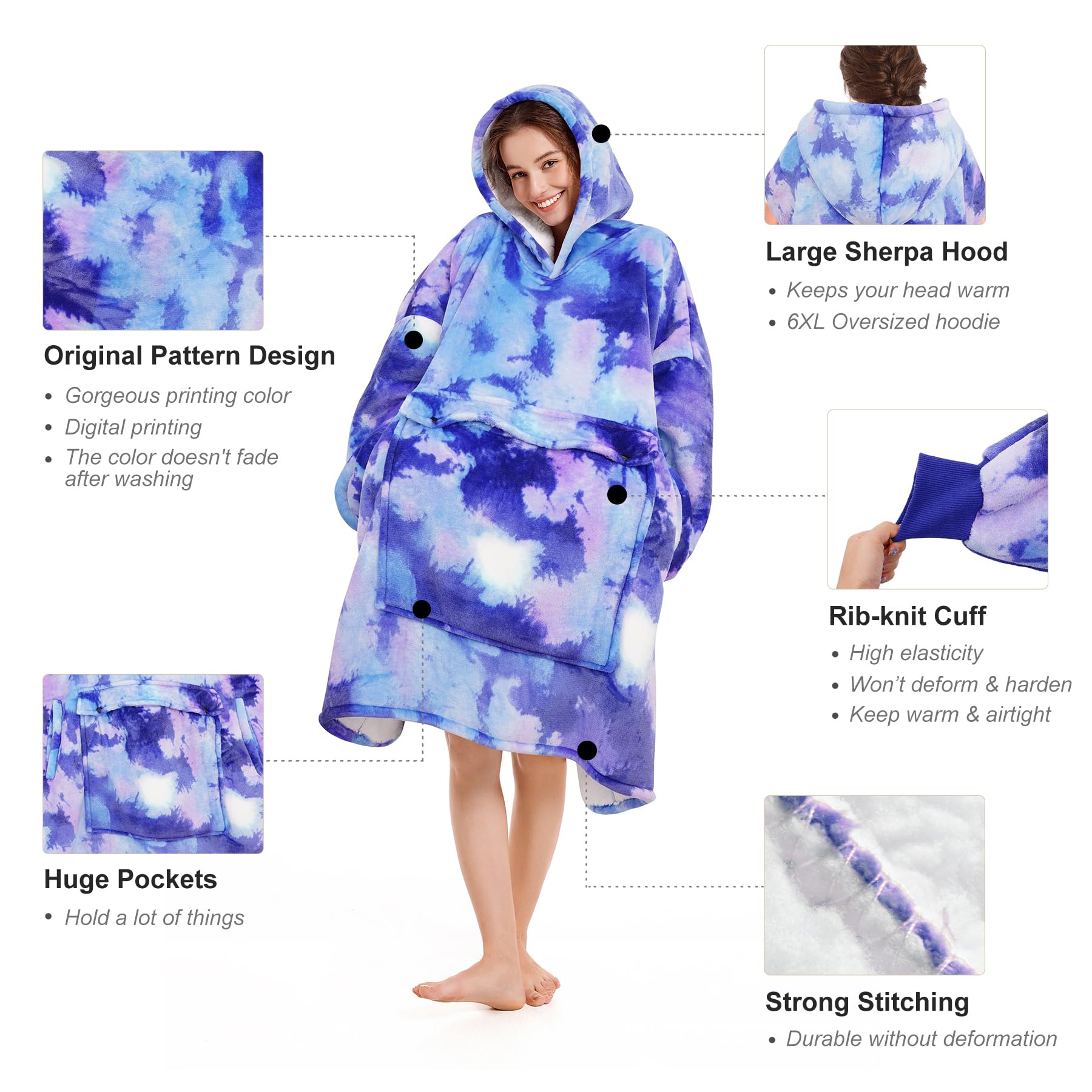 Narecte Cozy Oversized Blanket Hoodie Wearable Blanket Adults Soft Hooded Blanket Hoodie Birthday Gifts for Women Christmas