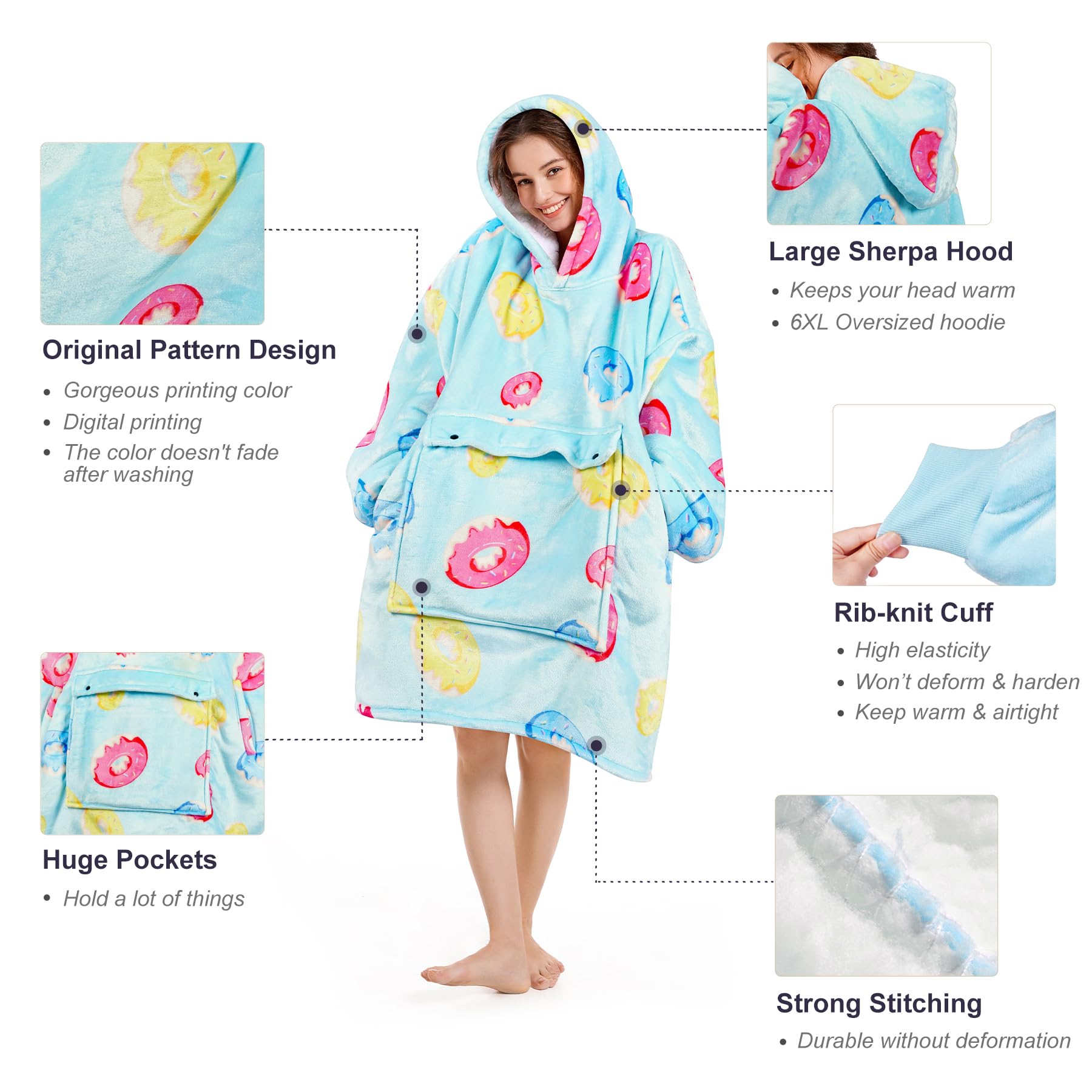 Narecte Cozy Oversized Blanket Hoodie Wearable Blanket Adults Soft Hooded Blanket Hoodie Birthday Gifts for Women Christmas
