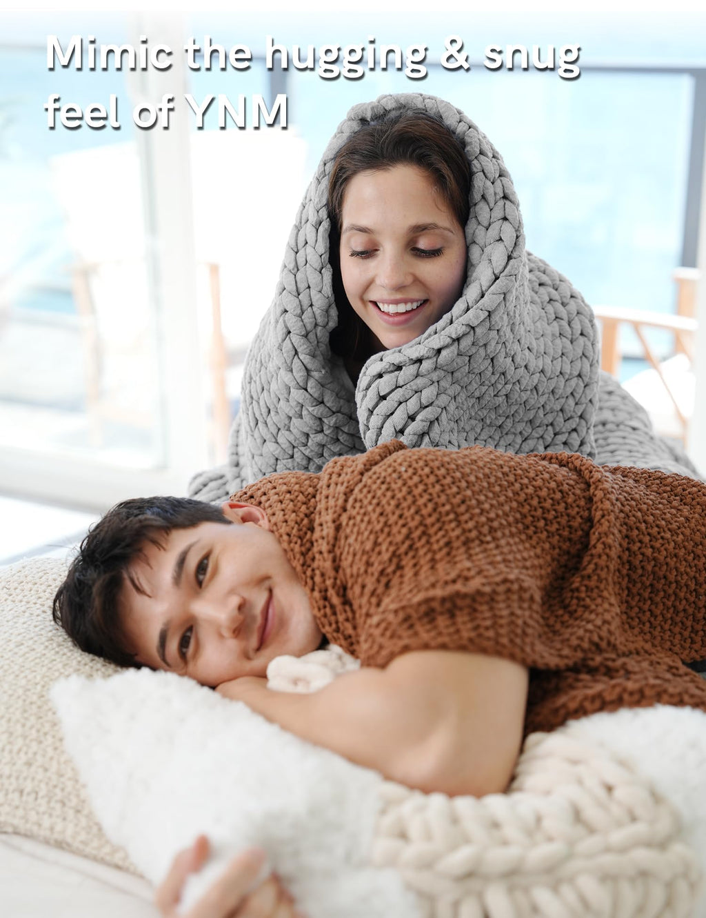 YnM Chunky Throw Blanket, Medium-Weight, Hand Knitted, Skin Friendly, Ventilated and Breathable, Machine Washable, Home Décor Piece for Couch, Sofa and Bed (Atlantis Blue, 40x50 Inch)