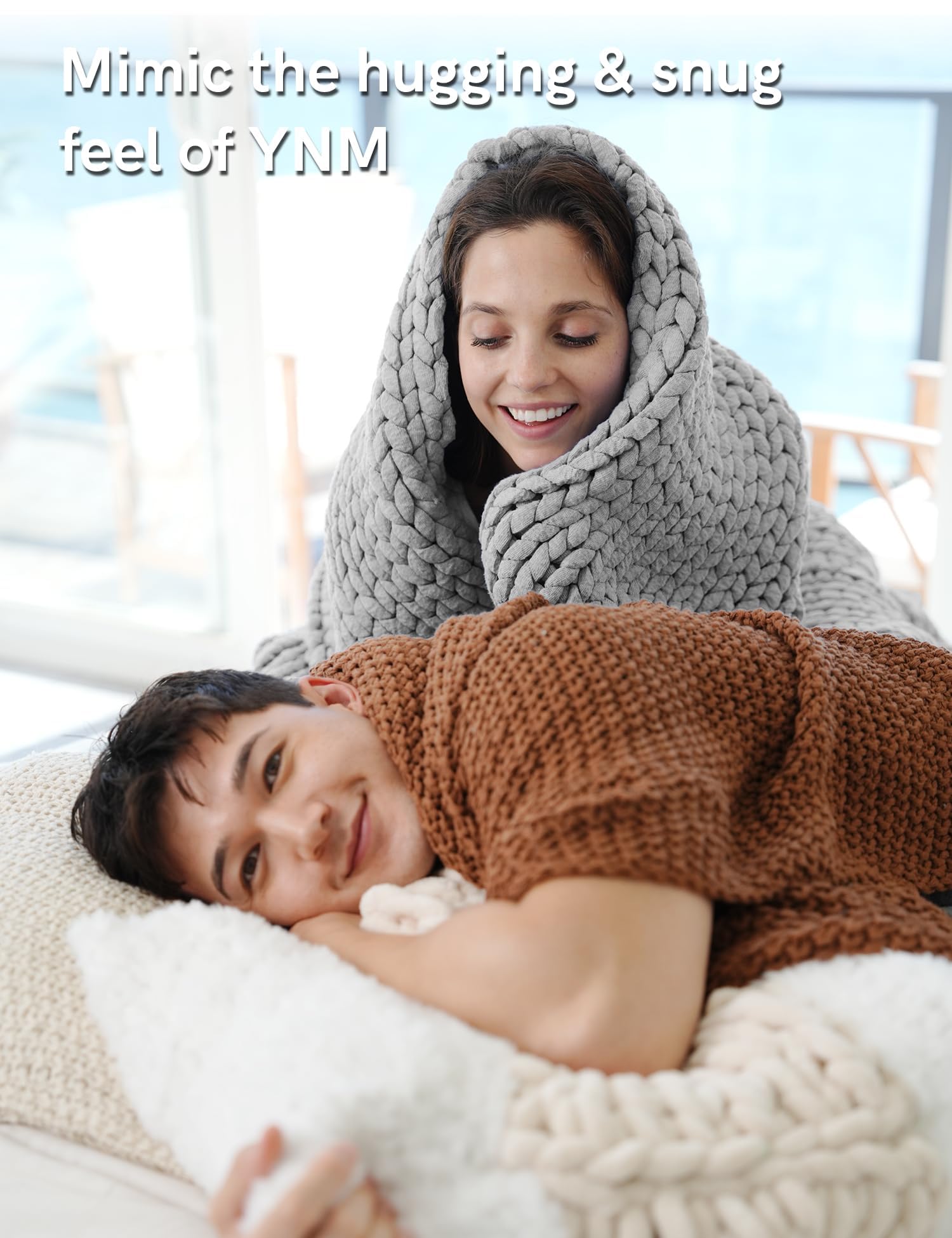 YnM Chunky Throw Blanket, Medium-Weight, Hand Knitted, Skin Friendly, Ventilated and Breathable, Machine Washable, Home Décor Piece for Couch, Sofa and Bed (Atlantis Blue, 40x50 Inch)