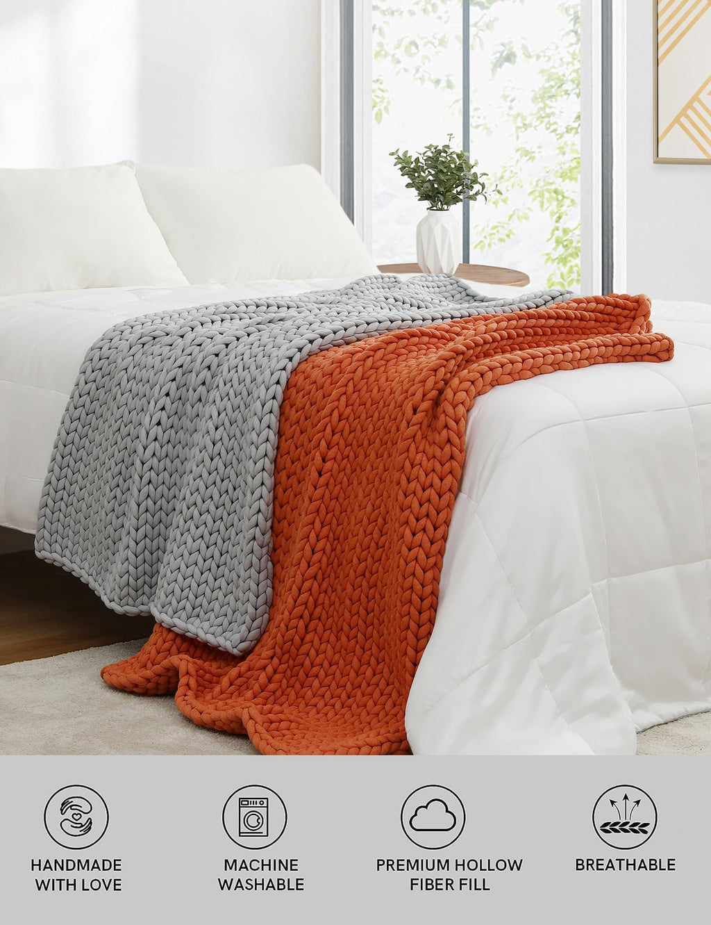 YnM Chunky Throw Blanket, Medium-Weight, Hand Knitted, Skin Friendly, Ventilated and Breathable, Machine Washable, Home Décor Piece for Couch, Sofa and Bed (Atlantis Blue, 40x50 Inch)