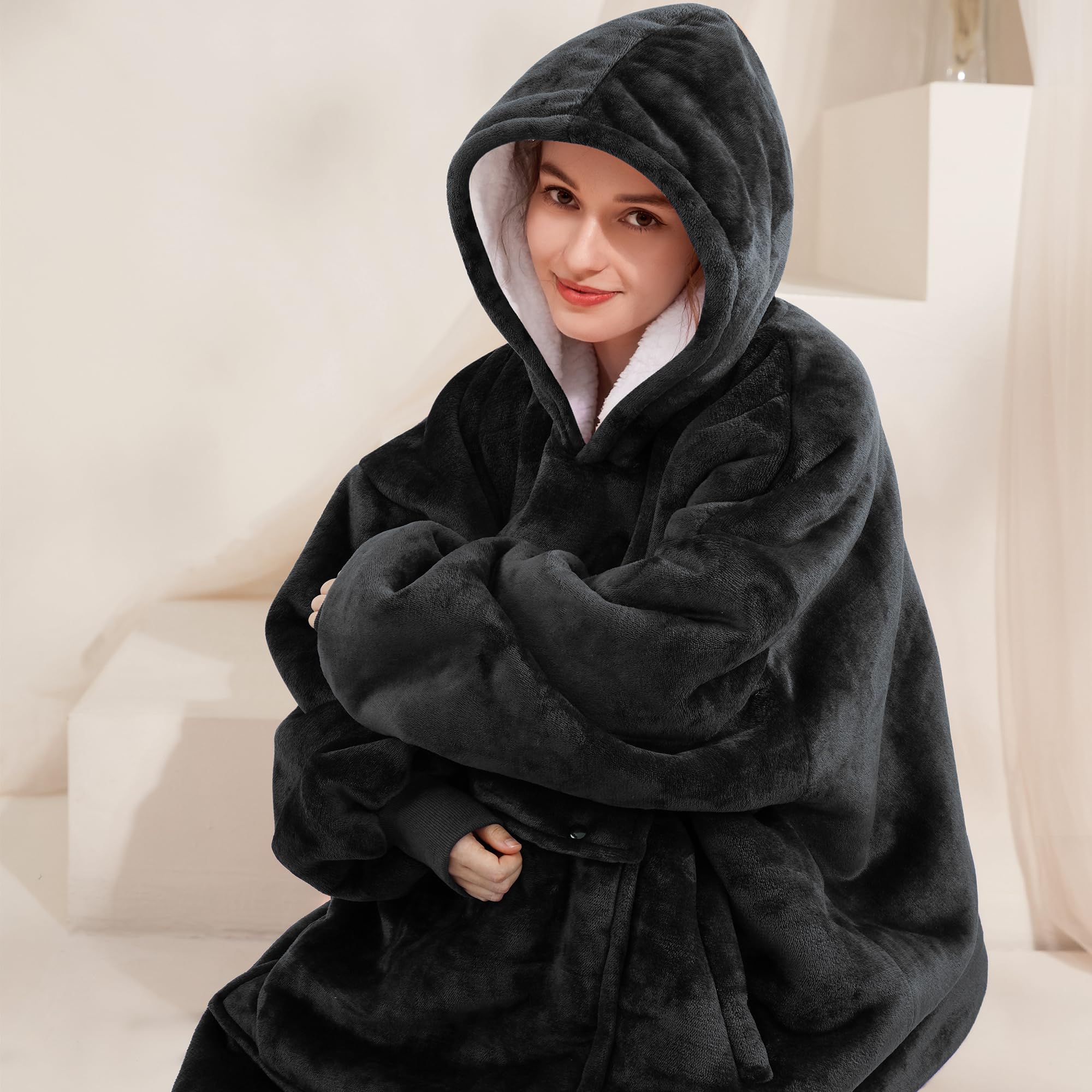Narecte Cozy Oversized Blanket Hoodie Wearable Blanket Adults Soft Hooded Blanket Hoodie Birthday Gifts for Women Christmas