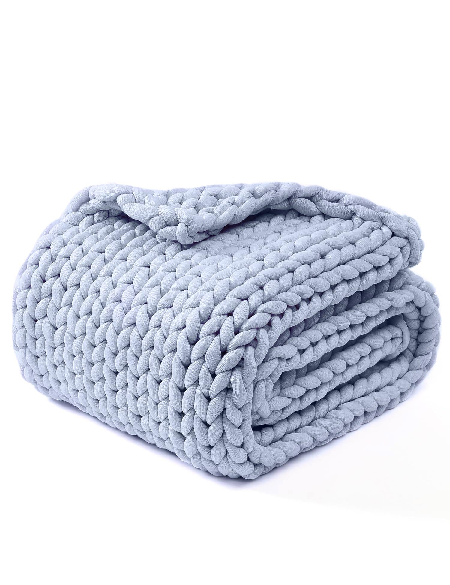 YnM Chunky Throw Blanket, Medium-Weight, Hand Knitted, Skin Friendly, Ventilated and Breathable, Machine Washable, Home Décor Piece for Couch, Sofa and Bed (Atlantis Blue, 40x50 Inch)
