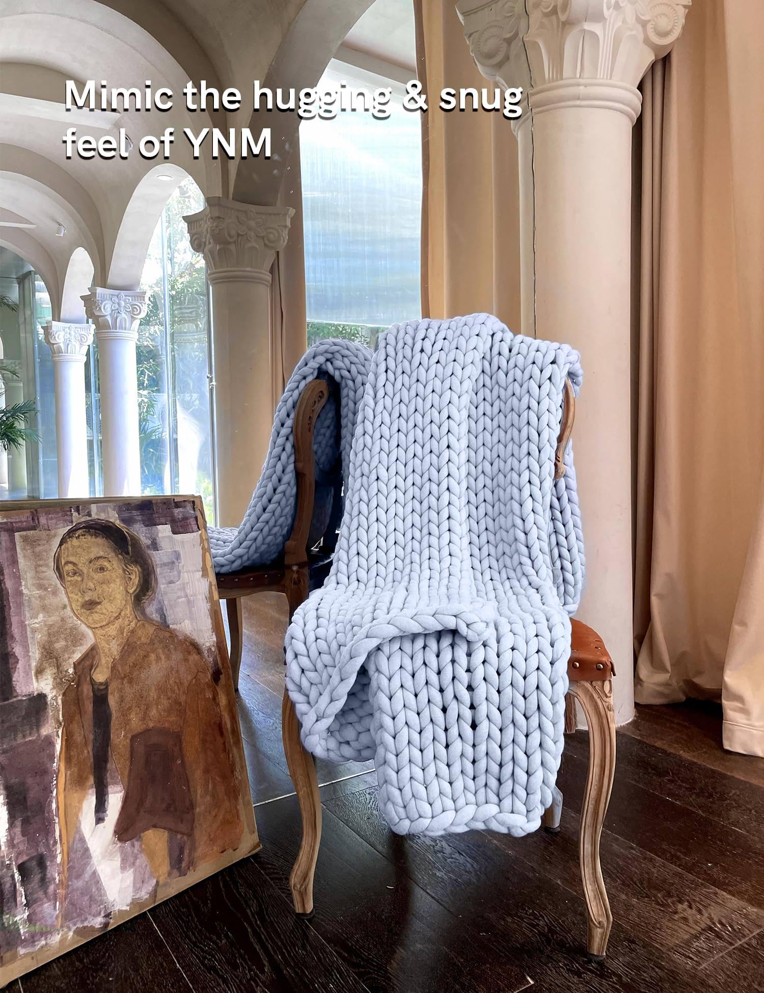 YnM Chunky Throw Blanket, Medium-Weight, Hand Knitted, Skin Friendly, Ventilated and Breathable, Machine Washable, Home Décor Piece for Couch, Sofa and Bed (Atlantis Blue, 40x50 Inch)