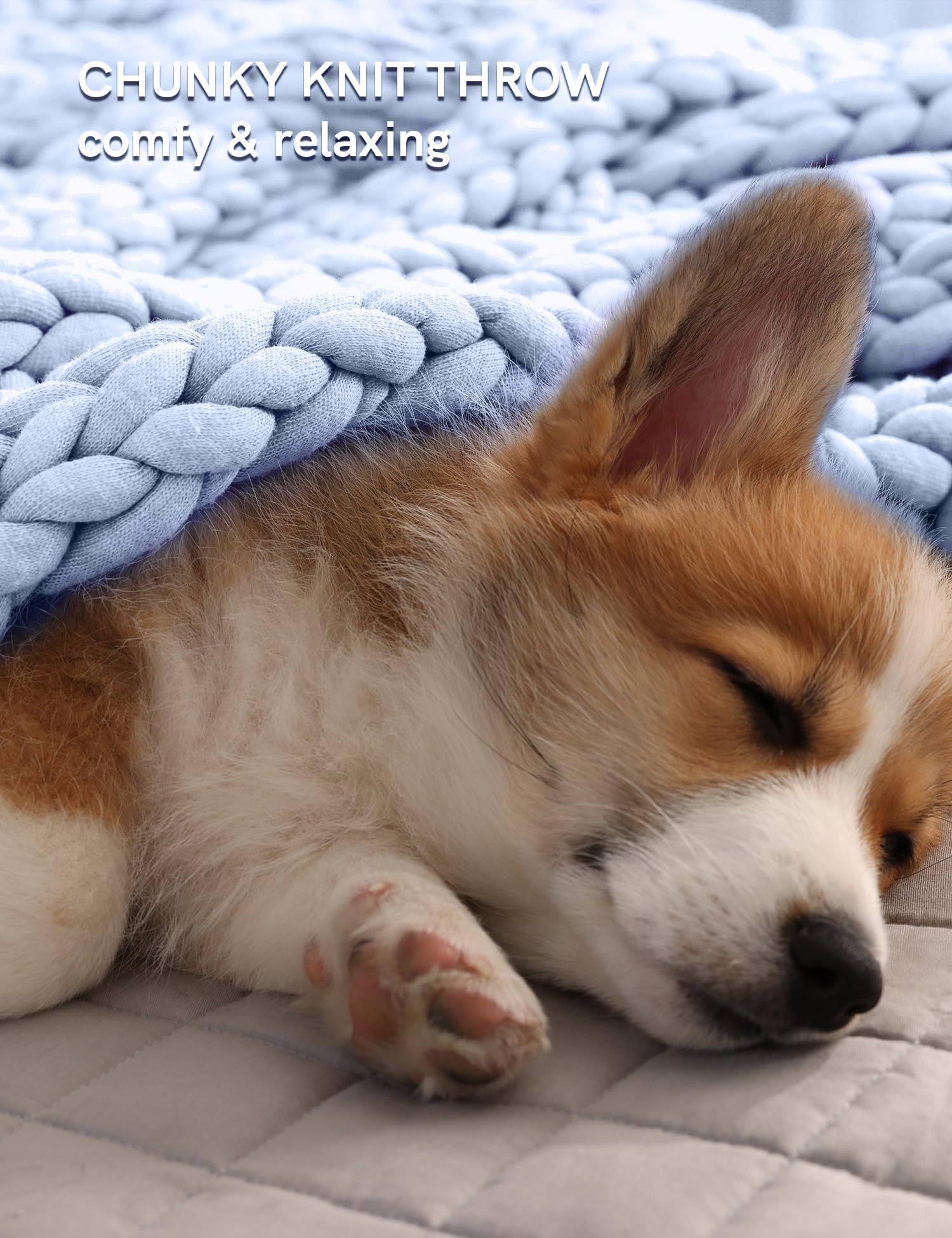 YnM Chunky Throw Blanket, Medium-Weight, Hand Knitted, Skin Friendly, Ventilated and Breathable, Machine Washable, Home Décor Piece for Couch, Sofa and Bed (Atlantis Blue, 40x50 Inch)