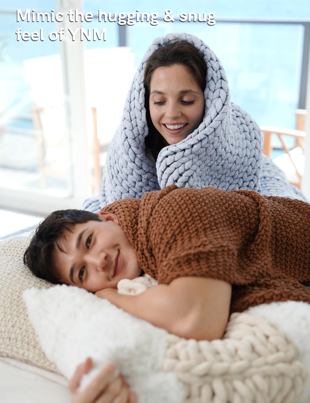 YnM Chunky Throw Blanket, Medium-Weight, Hand Knitted, Skin Friendly, Ventilated and Breathable, Machine Washable, Home Décor Piece for Couch, Sofa and Bed (Atlantis Blue, 40x50 Inch)