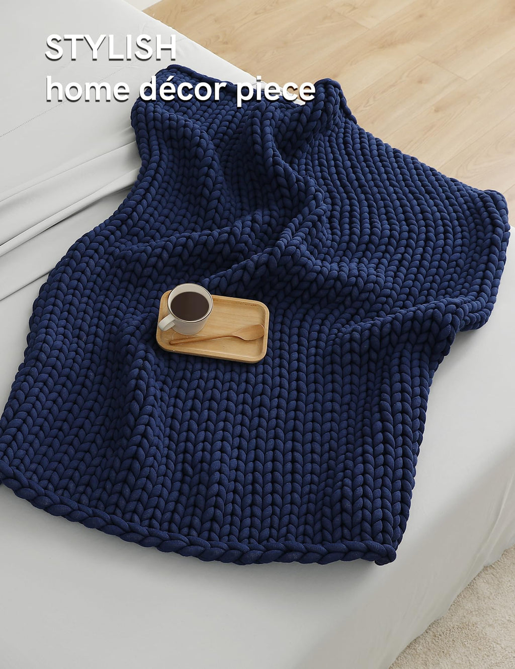 YnM Chunky Throw Blanket, Medium-Weight, Hand Knitted, Skin Friendly, Ventilated and Breathable, Machine Washable, Home Décor Piece for Couch, Sofa and Bed (Atlantis Blue, 40x50 Inch)