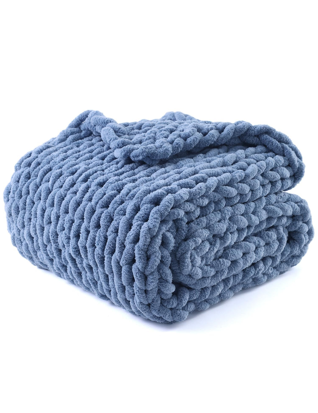 YnM Chunky Throw Blanket, Medium-Weight, Hand Knitted, Skin Friendly, Ventilated and Breathable, Machine Washable, Home Décor Piece for Couch, Sofa and Bed (Atlantis Blue, 40x50 Inch)