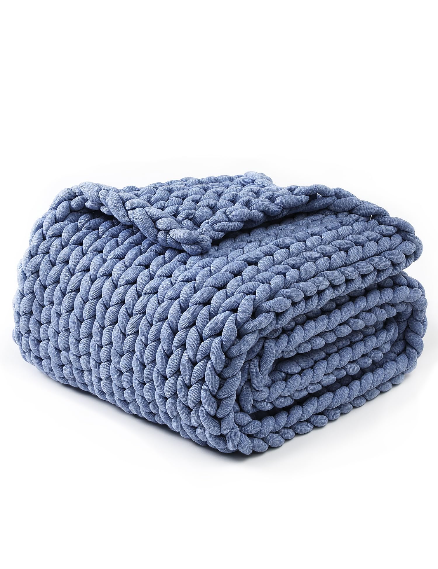 YnM Chunky Throw Blanket, Medium-Weight, Hand Knitted, Skin Friendly, Ventilated and Breathable, Machine Washable, Home Décor Piece for Couch, Sofa and Bed (Atlantis Blue, 40x50 Inch)